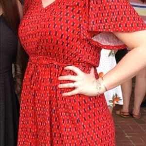 LOFT Flutter Sleeve V-Neck Flare Dress